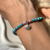 B0180 Bracciale rondelle turchese, argento e conchiglia pendente