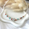 CL085 Collana di perle di fiume con stella marina, rondelle corallo e turchese.