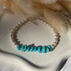 B0181 Bracciale con perle di fiume, rondelle argento e chips di turchese