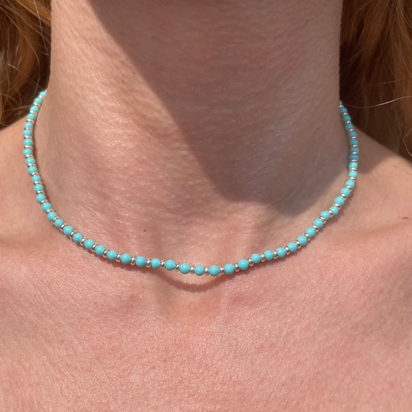 CL090 Collana in argento con palline pasta turchese e rondelle