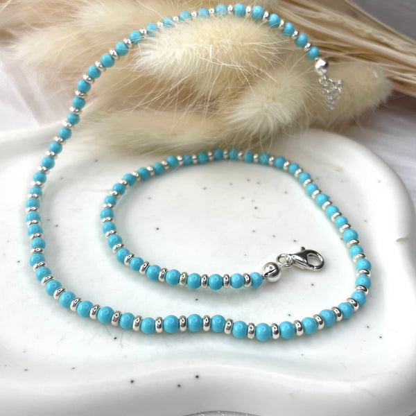 CL090 Collana in argento con palline pasta turchese e rondelle