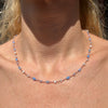 CL053 Rosary necklace with blue colored hydrothermal heart