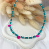 CL025 Collana argento con pietra verde amazzonite e 3 gocce di giada fuxia
