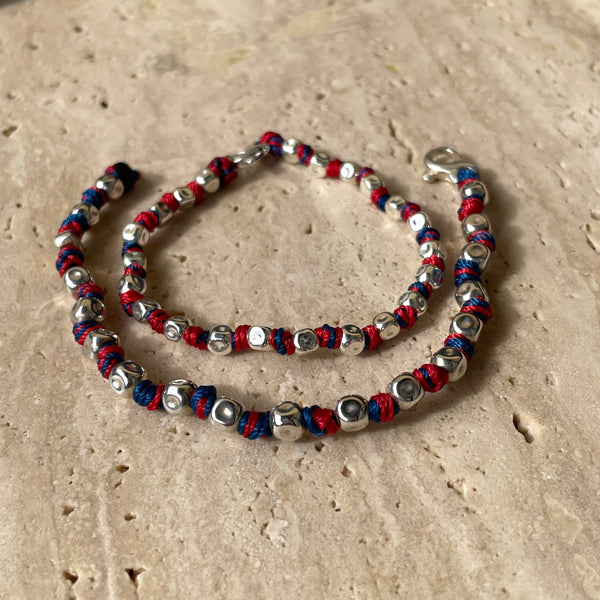 B013 Bracciale del tifoso con pepite martellate e nodini in filo nautico (colori della squadra a scelta)