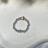 A015 Anello elasticizzato con palline e cuore argentato o rosato