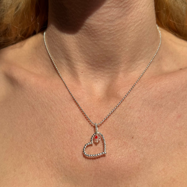 CL0153 Collana catena pallinata con cuore e piccolo ciondolo in vetro di murano