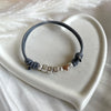B143 DAD bracelet waxed cord and new grains + pink heart loop