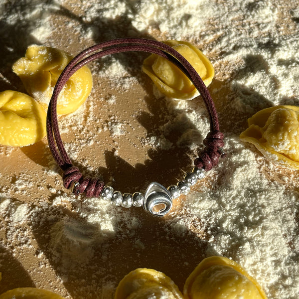 B109 Bracelet with Waxed Cord and Tortellino Pendant