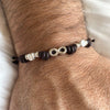 B0247 Bracciale in cordino cerato con simbolo infinto, iniziali e rondelle
