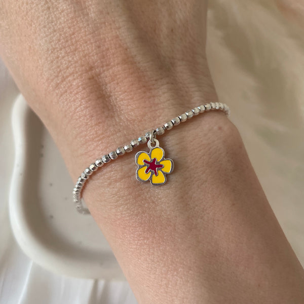 B0255 Bracciale argento con palline sfaccettate e fiore smaltato