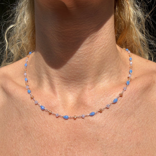 CL050 Rosary necklace with elongated pendant heart with zirconia