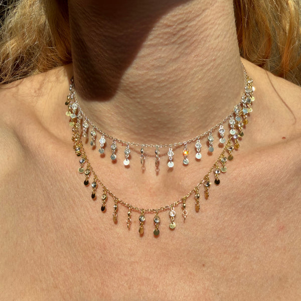 CL0156 Collana argento con zirconi e piastrine pendenti