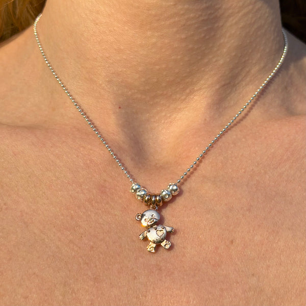 CL0150 Collana pallinata orsetto Bubi con granelli e rondelle