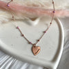 CL0172 Collana festa della mamma con catena rosario smaltata di rosa e cuore pendente mamma rosato