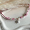 CL0174 Collana con cordino cerato con granelli e fiore pendente “grazie maestra”