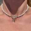 CL098 Collana con perle di fiume, rondelle argento e con a scelta moschettone salvagente per inserire i ciondoli