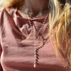 CL0165 Collana rosario con pietre multicolor pastello e cuore al centro