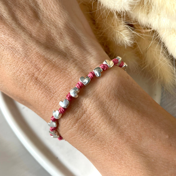 B0186 Bracciale con cuori e nodi in filo nautico colorato