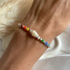 B0293 Bracciale in argento con pepite, cristalli multicolore, perle e volendo conchiglia naturale (inclusa nel prezzo)