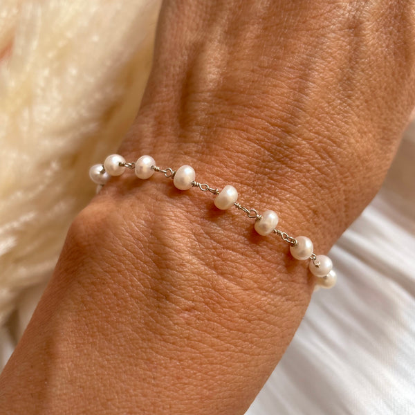 B0188 Bracciale rosario argento con perle di fiume a rondella