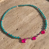 CL015 Collana argento con pietra verde amazzonite e gocce di giada fuxia