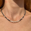 CL014 Collana con pietre ematite e perle di fiume