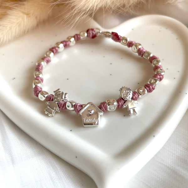 B140 Family bracelet with medium hammered nuggets and heart