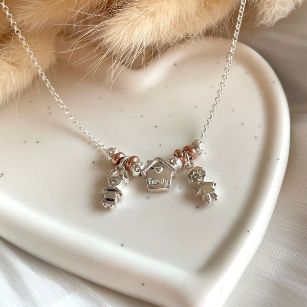 CL070 Family Necklace with Family First Charms and New Grains
