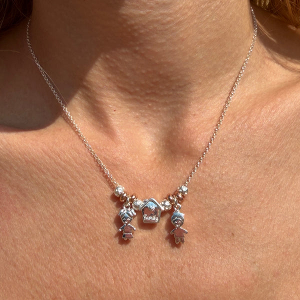 CL070 Family Necklace with Family First Charms and New Grains