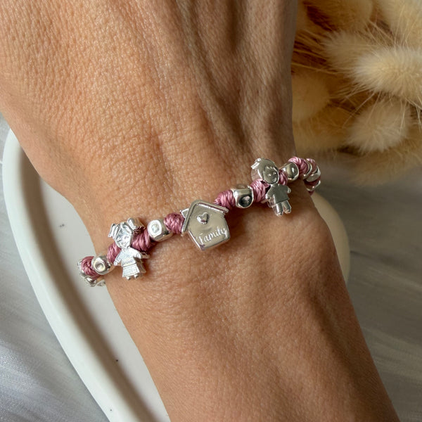 B140 Family bracelet with medium hammered nuggets and heart