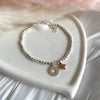 B0268 Bracciale con pepite mini, ciondoli cerchio sagoma cuore e cuore rosato bombato