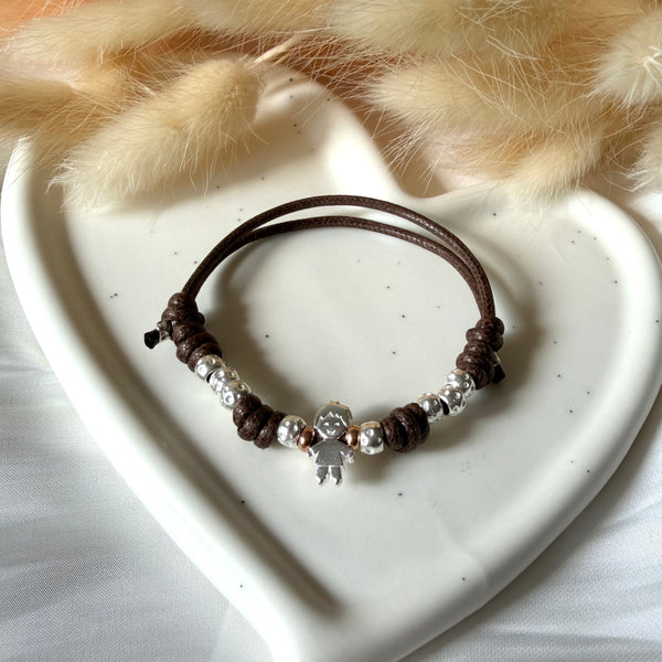 B146 Bracciale con elementi passanti bimbi cordino cerato con granelli nuovi