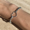 B046 Bracciale con pepite martellate medie e nodini argento + cuore vuoto grande centrale