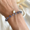 B0179 Bracciale argento rosario con rondelle tanzanite e perla di fiume pendente