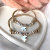 B166 Bracciale di coppia in cordino cerato con granelli nuovi+ iniziali e puzzle al centro