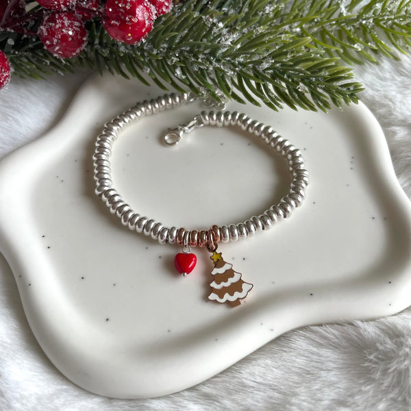 B0211 Bracciale rondelle con albero di natale e campanella