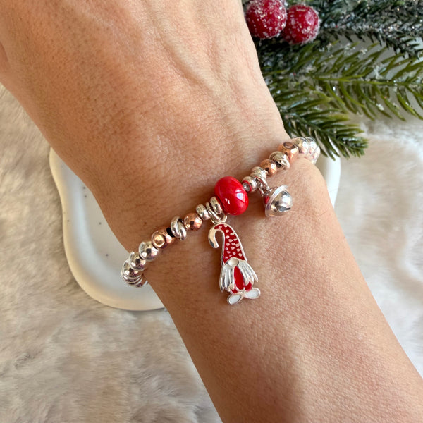 B0210 Bracciale palline con gnometto e campanella