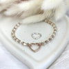 B135 Bracciale con pepite martellate piccole e nodini rosati+ cuore vuoto piccolo centrale