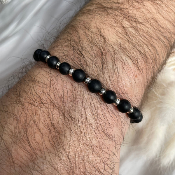 B096 Bracciale con palline onice nero e rondelle
