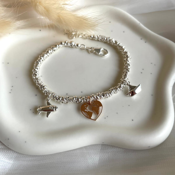 B0218 Bracciale viaggi con nodini aereo, barca e cuore