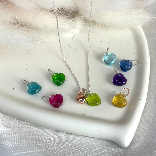 CL059 Collana veneziana con cuore bombato rosato e cuore idrotermale