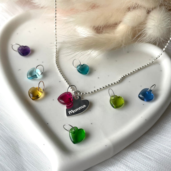 CL077 Collana con cuore con scritta mamma e idrotermale