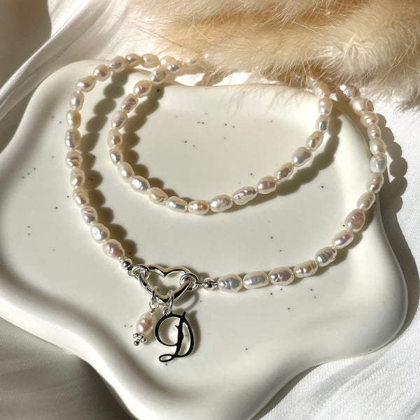 CL104 Collana di perle di fiume con moschettone (forma a scelta) per inserire i ciondoli