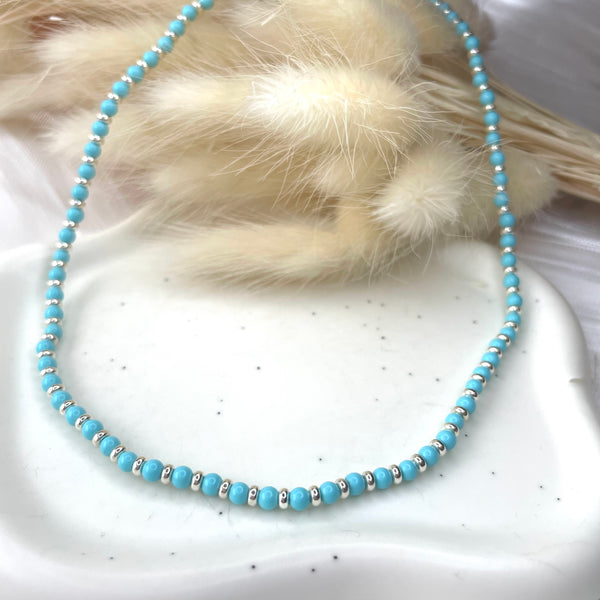 CL090 Collana in argento con palline pasta turchese e rondelle