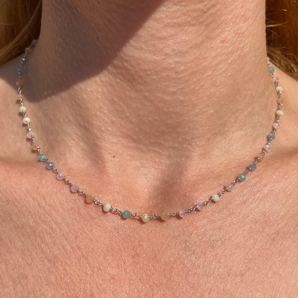 CL114 Collana rosario in argento con pietre multicolor